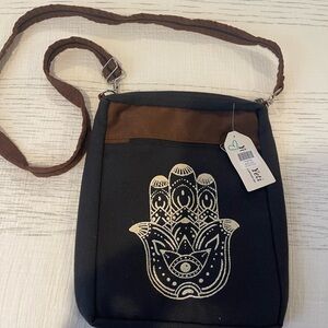 Black and Brown Crossbody Bag with Hamsa Design